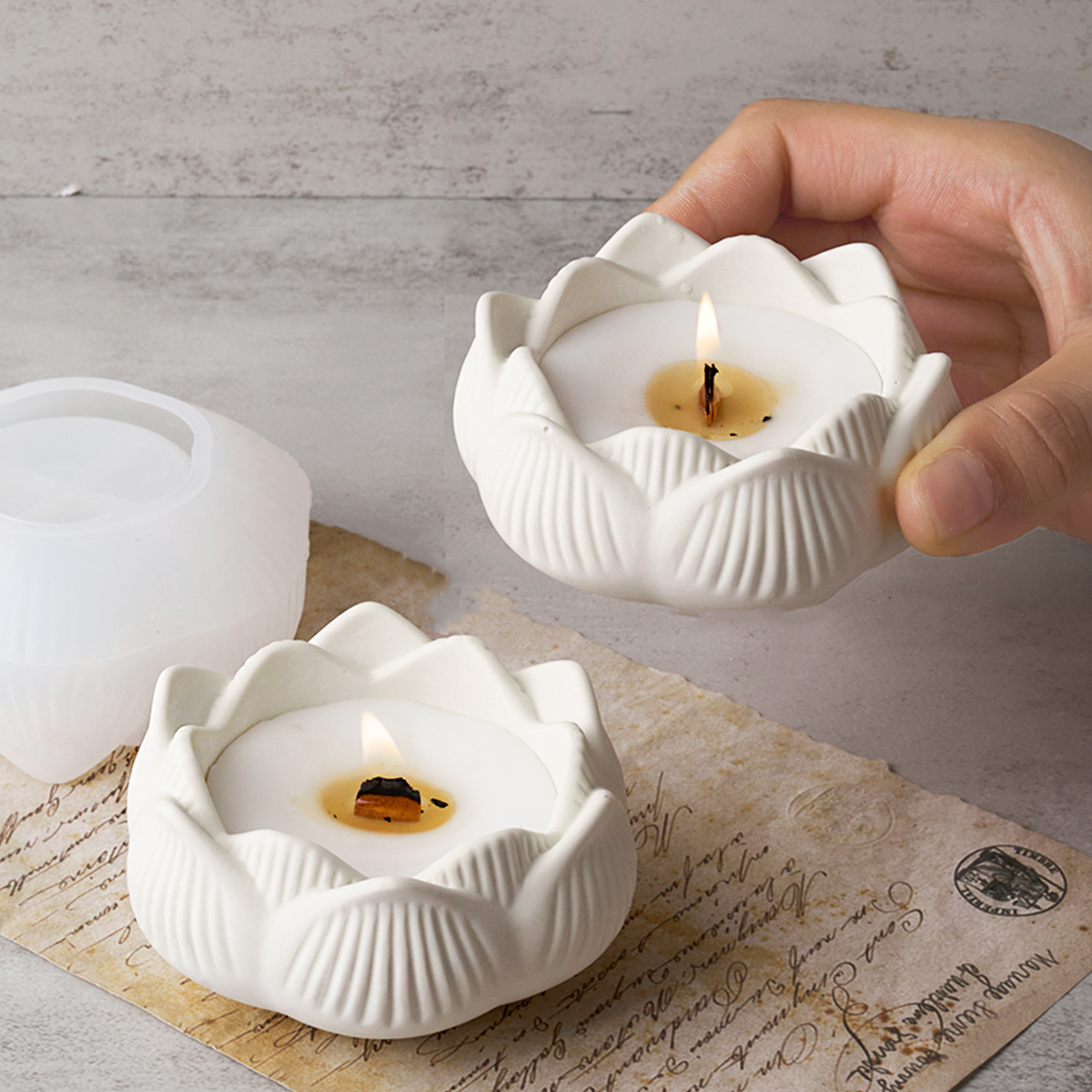 Lotus Shape Candle Holder Plas - Terrazzo Pot Cement ulasan dan harga